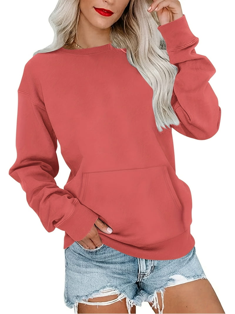 TARAINYA Women's Crewneck Hoodless Sweatshirt With Kangaroo Pocket