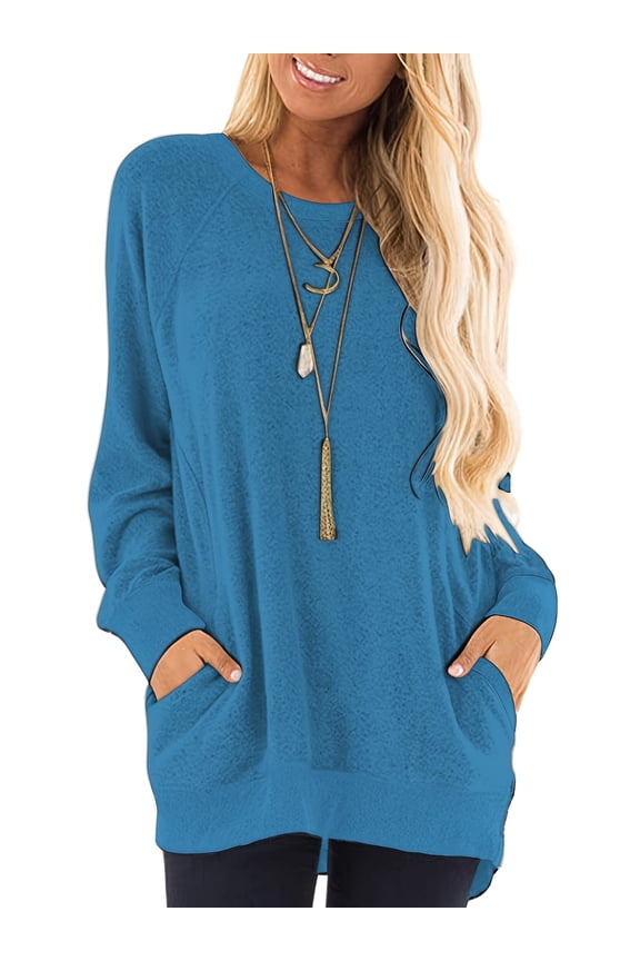 Women's Daily Wear Long Sleeve Sweatshirt Casual Loose Round Neck Pullover with Pockets