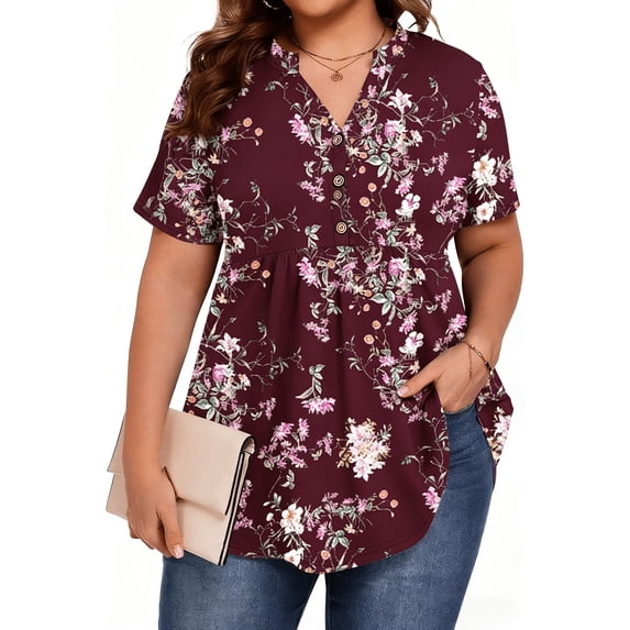 TARAINYA Plus Size Blouses for Women Button Short Sleeve Shirts Casual V Neck Tunic Tops