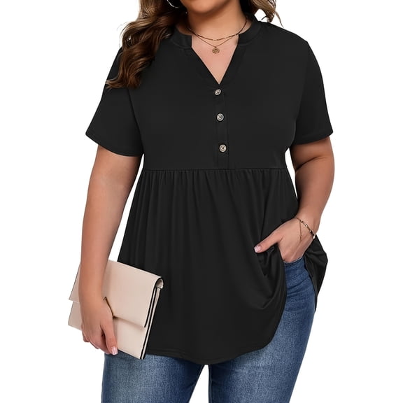 TARAINYA Plus Size Blouses for Women Button Short Sleeve Shirts Casual V Neck Tunic Tops