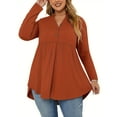 thumbnail image 1 of TARAINYA Women's Plus Size Tops Long Sleeve Henley V Neck Button Up Flowy T Shirts Tunic Loose Blouses, 1 of 8