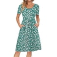 thumbnail image 1 of TARAINYA Summer Women Short Sleeve Empire Waistline Dress With Pockets Pleated Loose Swing Knee Length Dress Casual Floral Print Round Neck, 1 of 7