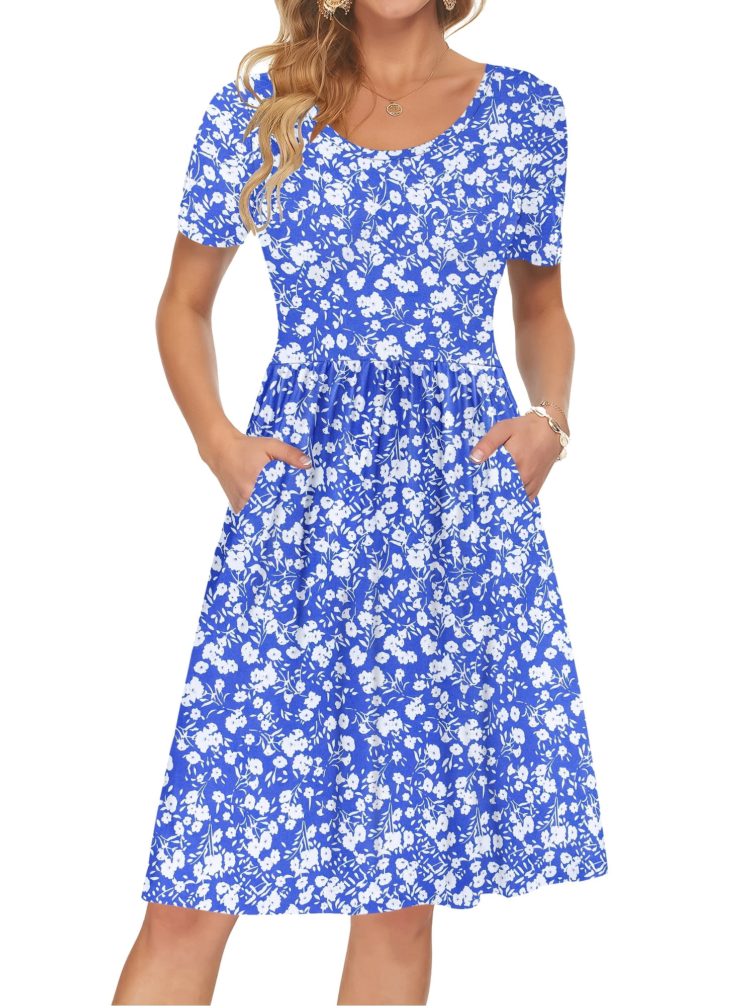 knee length empire waist dress Short Sleeved Empire Waist Pocket Dress  Riah Fashion