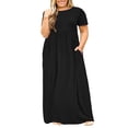 thumbnail image 1 of TARAINYA Women Plus Size Summer Short Sleeve Maxi Dress Casual Loose Long Dress with Pockets Round Neck Elastic Waist Solid Floral, 1 of 8