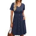 thumbnail image 1 of TARAINYA Women V Neck Short Sleeve Casual Dress with Buttons and Pockets Summer Beach Sundress, 1 of 7