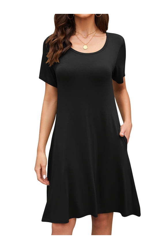 Summer Women Short Sleeve T-Shirt Dress Casual Swing Mini with Pockets Loose Pullover