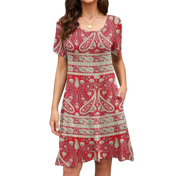 TARAINYA Summer Women Short Sleeve T-Shirt Dresses Casual Swing Skirt with Pockets Loose Pullover Mini Dresses