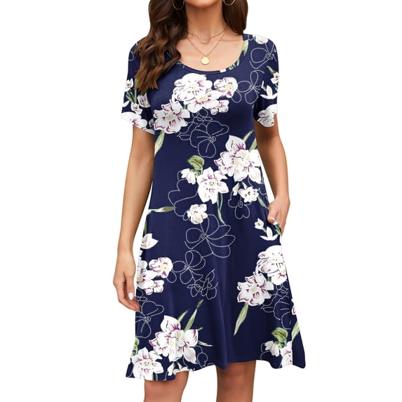 TARAINYA Summer Women Short Sleeve T-Shirt Dress Casual Swing Mini with Pockets Loose Pullover