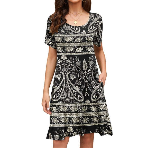 TARAINYA Summer Women Short Sleeve T-Shirt Dress Casual Swing Mini with Pockets Loose Pullover