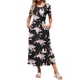 thumbnail image 1 of TARAINYA Summer Women Short Sleeve Long Dress Casual Round Neck Pocket Dress with Cascading Ruffle Hem Loose Elastic Waist Long, 1 of 8