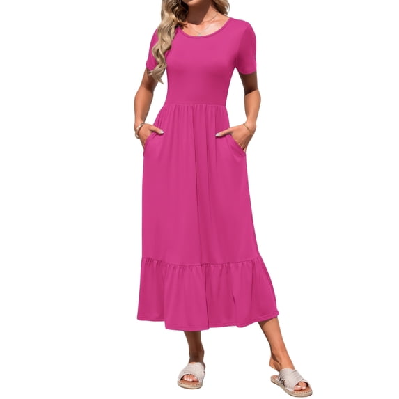 TARAINYA Summer Dresses for Women Casual Floral Dress Pocketed Flared Hem Midi Beach Sundress