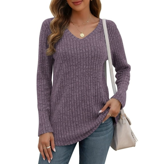 TARAINYA Womens Long Sleeve Tunic Tops Casual V Neck Lightweight Shirts Loose Sweatshirt