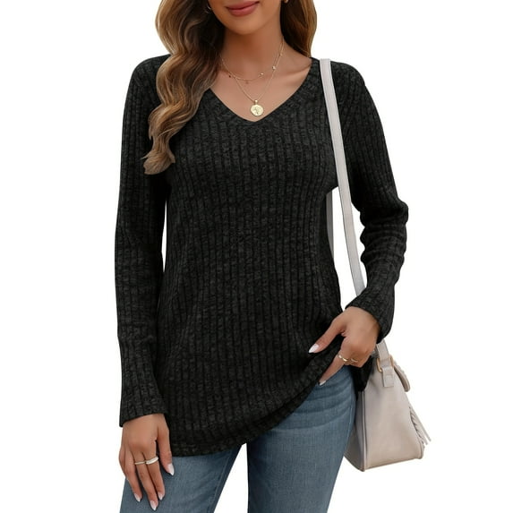 TARAINYA Womens Long Sleeve Tunic Tops Casual V Neck Lightweight Shirts Loose Sweatshirt