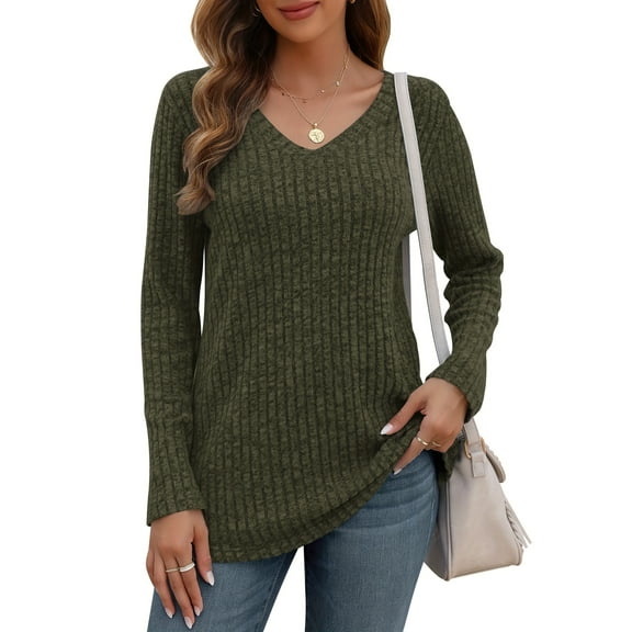 TARAINYA Womens Long Sleeve Tunic Tops Casual V Neck Lightweight Shirts Loose Sweatshirt