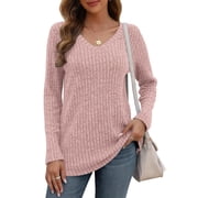 TARAINYA Womens Long Sleeve Tunic Tops Casual V Neck Lightweight Shirts Loose Sweatshirt