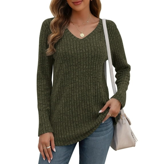 TARAINYA Womens Long Sleeve Tunic Tops Casual V Neck Lightweight Shirts Loose Sweatshirt
