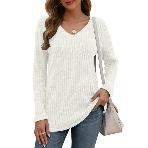 TARAINYA Womens Long Sleeve Tunic Tops Casual V Neck Lightweight Shirts Loose Sweatshirt