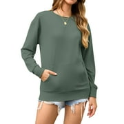 TARAINYA Women's Long-Sleeve Oversized Sweatshirt Casual Crewneck Solid-Color Pullover with Pocket Design