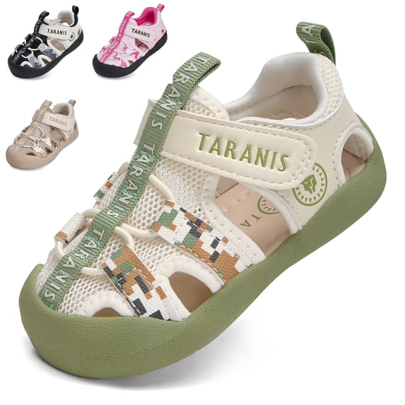 TARANIS Wide Toe Box Toddler Sandals for Boys and Girls, Closed Toe, Mesh Upper