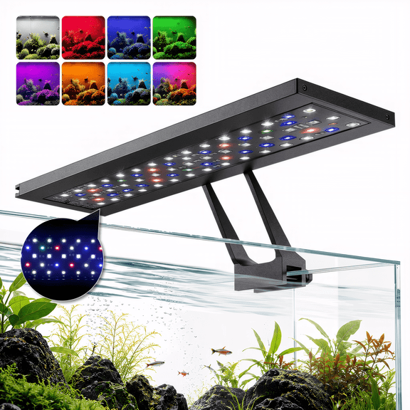 TARARIUM 14W Clip-On 24/7 Full Spectrum LED Aquarium Light with Sunrise-Daylight-Moonlight and DIY Mode, 7 Colors, 3 Timer Settings, 5 Brightness Levels, for 12-20 IN Long Plant Grass Tank