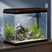 TARARIUM 20 Gallon Glass Fish Tank with Self-Cleaning Water Pump, 3-Color LED Light and Water Temperature Detection, Desktop Aquarium for Betta Goldfish Shrimp 
