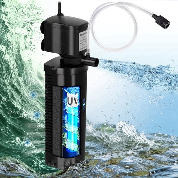 TARARIUM 200GPH Aquarium Filter with 5W U-V Light for 20-75 Gallon Tank, Submersible Internal Pump for Freshwater Saltwater Turtle Tank