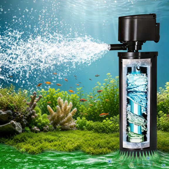 TARARIUM 400GPH Submersible Aquarium Filter with UV Light for 55-150 Gallon Tank, Sock Filter with Independent Switch for Green Water Control and Deodorization