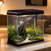 TARARIUM 5 Gallon Glass Aquarium Kit with Self-Cleaning Water Pump, 3-Color LED Light and Water Temperature Detection for Betta Shrimp Guppy Goldfish, Desktop F