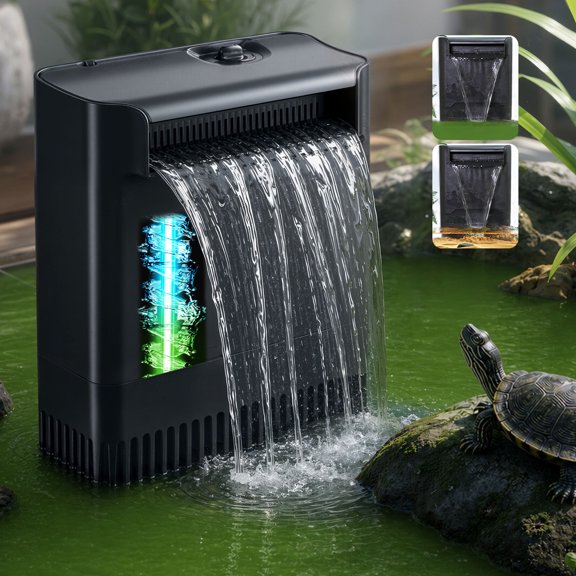TARARIUM Turtle Tank Filter for 40-155 Gal with UV Light, Low Water Level 2.6in Adjustable Flow Bottom Suction Clear Water  Control Algae for Amphibians Fresh Saltwater
