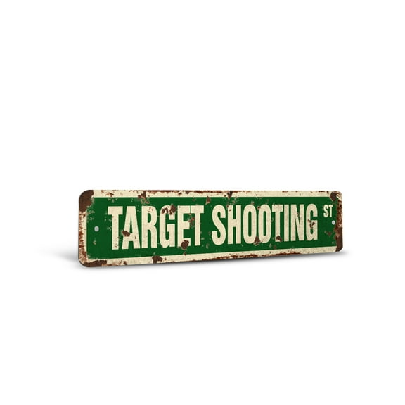 TARGET SHOOTING Vintage Style Rustic Street Sign – Arrows Guns Rifles Range Bb Retro Decorative Wall Sign for Home, Bar, Garage, or Outdoor Use | 6" X 24" Plastic Road Sign