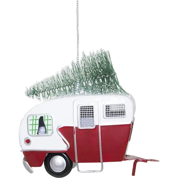 TARGET Vintage Look Red Silver Metal Country Retro Christmas Camper Trailer, Lighted, with Christmas Tree Medium 9" Brand: TARGET