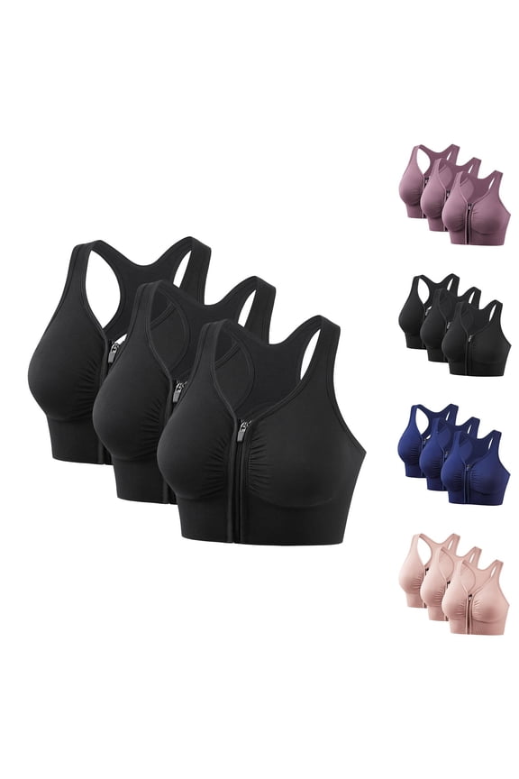 3 Pack Plus Size Front Closure Longline Sports Bra for Full Figured Women Quick Dry Yoga Workout Bras High Impact Racerback Running Gym Bras Tops Purple M