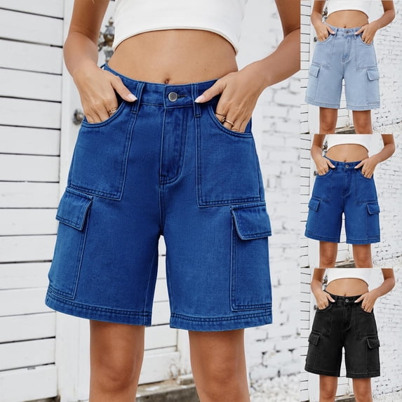 TARIENDY Bermuda Cargo Shorts for Women Wide Leg Buttoned Jeans Shorts Mid Rise Vacation Lounge Short Casual Denim Short with Pockets Black XXL