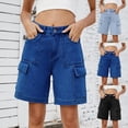 thumbnail image 1 of TARIENDY Bermuda Cargo Shorts for Women Wide Leg Buttoned Jeans Shorts Mid Rise Vacation Lounge Short Casual Denim Short with Pockets Light Blue XXL, 1 of 8