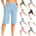 thumbnail image 1 of TARIENDY Bermuda Shorts for Women Crossover Waisted Knee Length Athletic Shorts with Pockets Loose Stretchy Summer Activewear Army Green L, 1 of 9