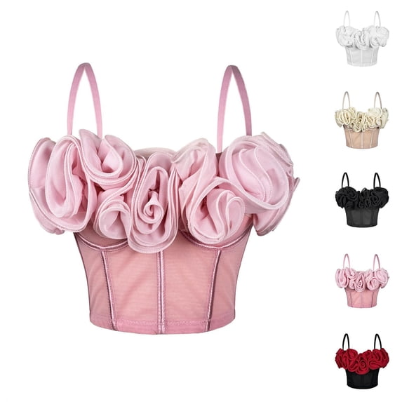 TARIENDY Boned Bustier Corset Tops for Women Breathable Mesh Bustiers with Hooks 3D Flower Ruffle Camisole Top Party Princess Bodice Beige L