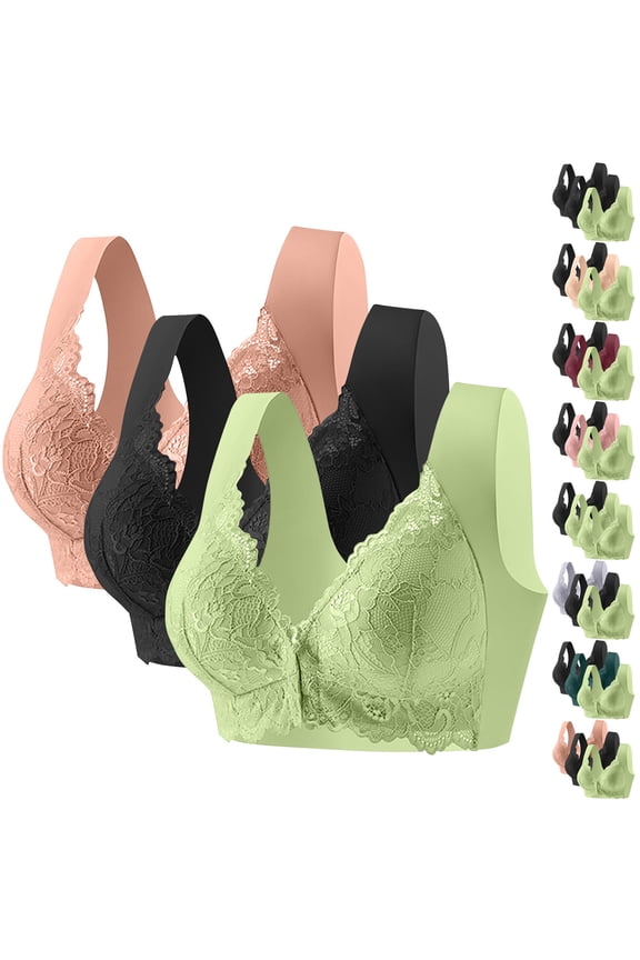 Bras for Women Lace Wireless Bra Comfort Plus Size Everyday Bra Supportive Wide Straps Full Coverage Bralette Pack of 3 Mint Green*1 XXL
