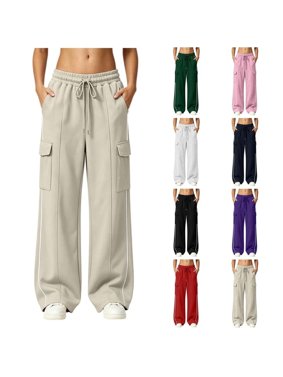 Cargo Sweatpants for Women Drawstring Waisted Wide Leg Gym Workout Trousers Baggy Textured Fall Outdoor Pants Red