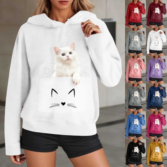 TARIENDY Cat Pouch Hoodies Women with Kangaroo Pocket Pet Carrier Large Pocket Sweatshirts Cute Hooded Pullovers Purple L