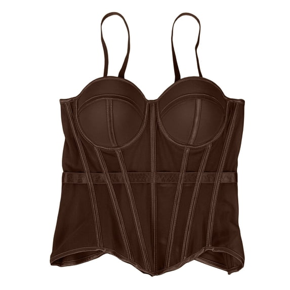 TARIENDY Corset Camisole for Women Mesh Padded Overbust Bustiers Top Going Out Boned Corsets Tops with Hooks Brown 36B/80