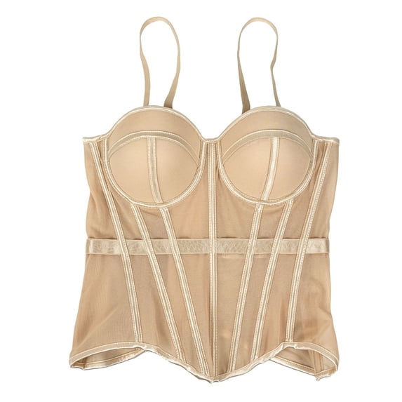 TARIENDY Corset Camisole for Women Mesh Padded Overbust Bustiers Top Going Out Boned Corsets Tops with Hooks Khaki 34B/75