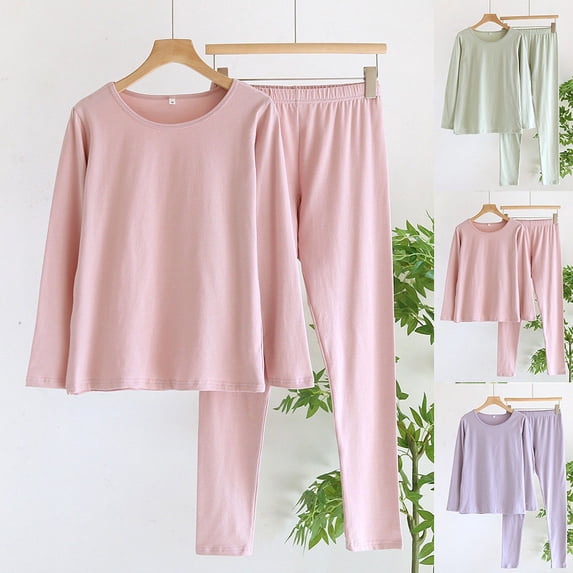 TARIENDY Cotton Pajamas for Women Set 2 Piece Basic Loungewear Long Sleeve Pjs Tops and Long Pants Comfy Crewneck Nightwear Green XL
