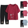 thumbnail image 1 of TARIENDY Cotton Pajamas for Women Set Plus Size 2 Piece Loungewear Embroidered Short Sleeve Tops and Cropped Pants Soft Comfy Sleepwear Blue XXXL, 1 of 7