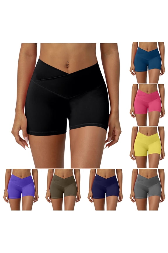 Crossover Athletic Shorts for Women High Waisted Stretchy Seamless Biker Shorts Butt Lifting Yoga Gym Activewear Navy XXL