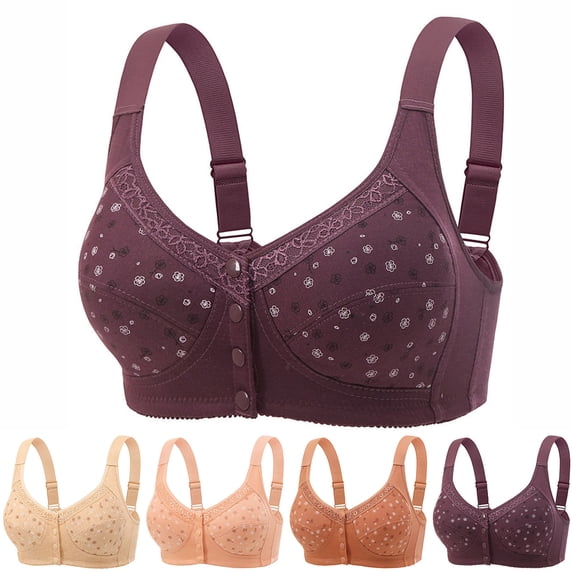 TARIENDY Daisy Bras for Women Front Closure Full Coverage Bra for Older Women Wirefree Lift Everyday Bra Adjustable Straps Bralettes Purple*1 S