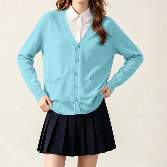 TARIENDY Girls Cardigan Sweaters Years 5-17,Cotton Long Sleeve School Uniform Sweater,Button Down V Neck Cardigans,Spring Fall Casual Outerwear Sky Blue 11 Years