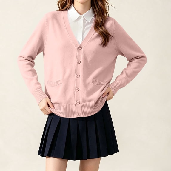 TARIENDY Girls Cardigan Sweaters Years 5-17,Cotton Long Sleeve School Uniform Sweater,Button Down V Neck Cardigans,Spring Fall Casual Outerwear Watermelon Red 7 Years