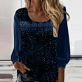 thumbnail image 1 of TARIENDY Glitter Tops for Women Night Party Sequin Sparkly Shirts for Evening Club Loose Fit U Neck Long Sleeve Blouse Shirt Navy XXL, 1 of 5