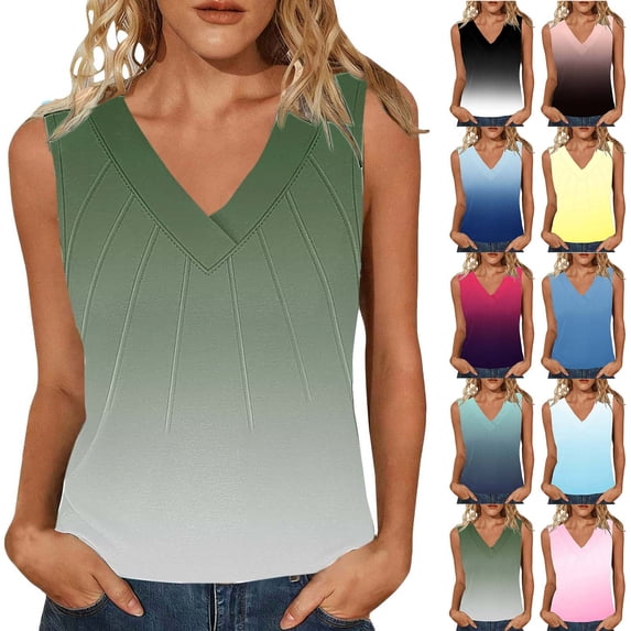 TARIENDY Gradient Tank Tops for Women Sleeveless V Neck Shirts Loose Summer Blouses Vacation Casual Tops Spring Outfits Navy S