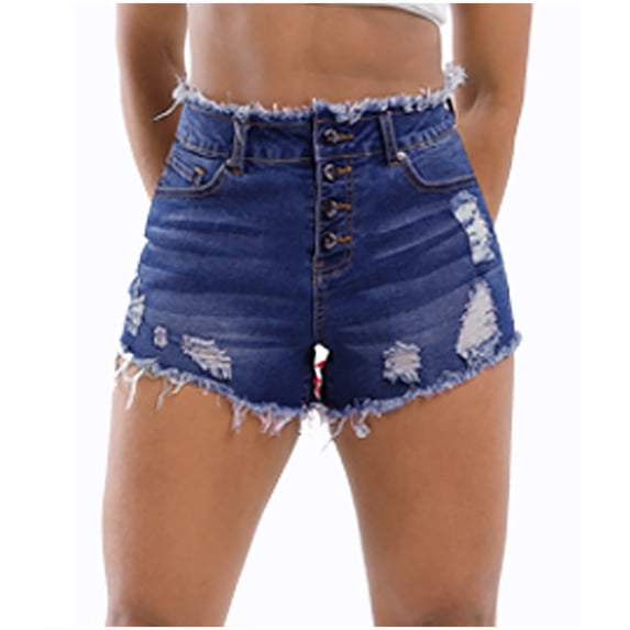 TARIENDY High Rise Jean Shorts for Women Distressed Cutoff Buttoned Short Jeans Stretch Skinny Ripped Denim Shorts with Pockets Dark Blue S